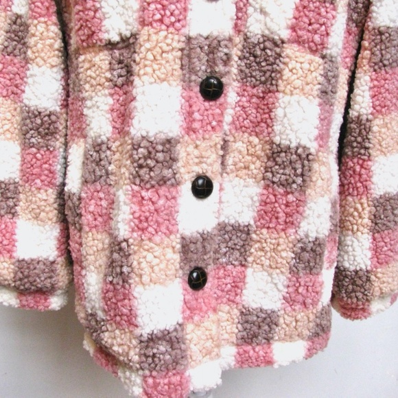 Pink Lily Sherpa Jacket Pink Multicolor Plaid Lined Womens Size XL - Picture 6 of 16